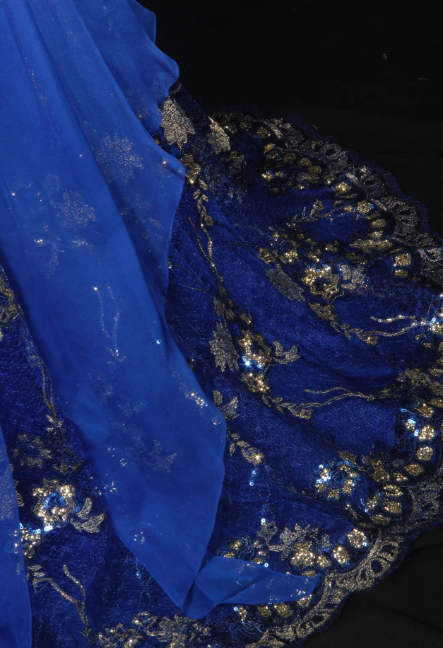 Chic Royal Blue Chiffon Sequin Beaded Mermaid Long Party Dress Birthday Dress