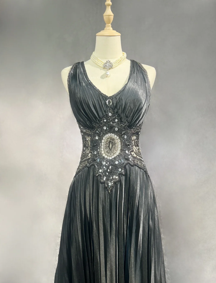 Stylish V Neck Satin Beaded Mermaid Evening Dress Long Wedding Guest Dress Prom Dress