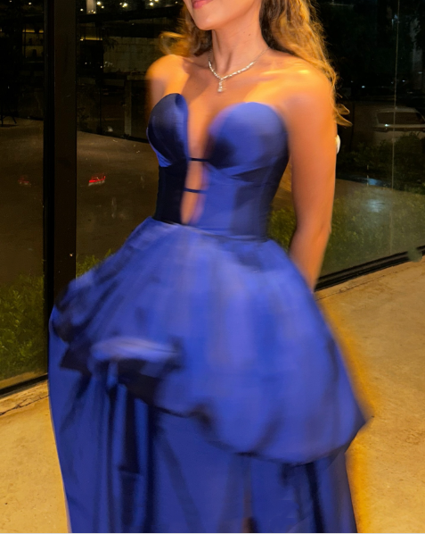 Stylish Royal Blue Strapless Satin Pleated Long Wedding Guest Dress Evening Dress