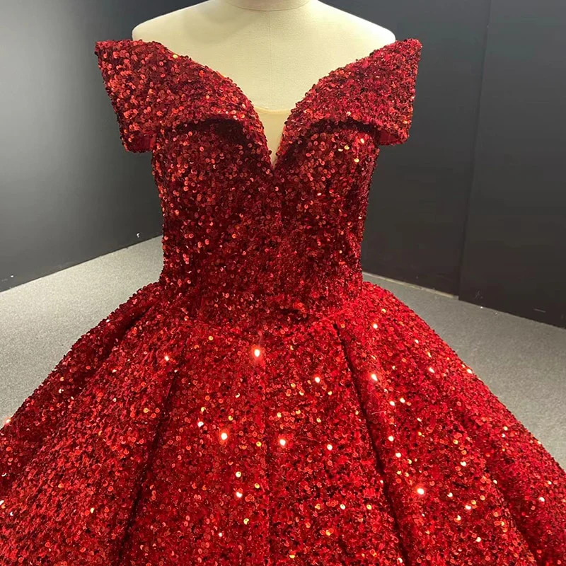 Royal blue sequin prom ball gown sweet 16 dress off the shoulder princess Quince dress