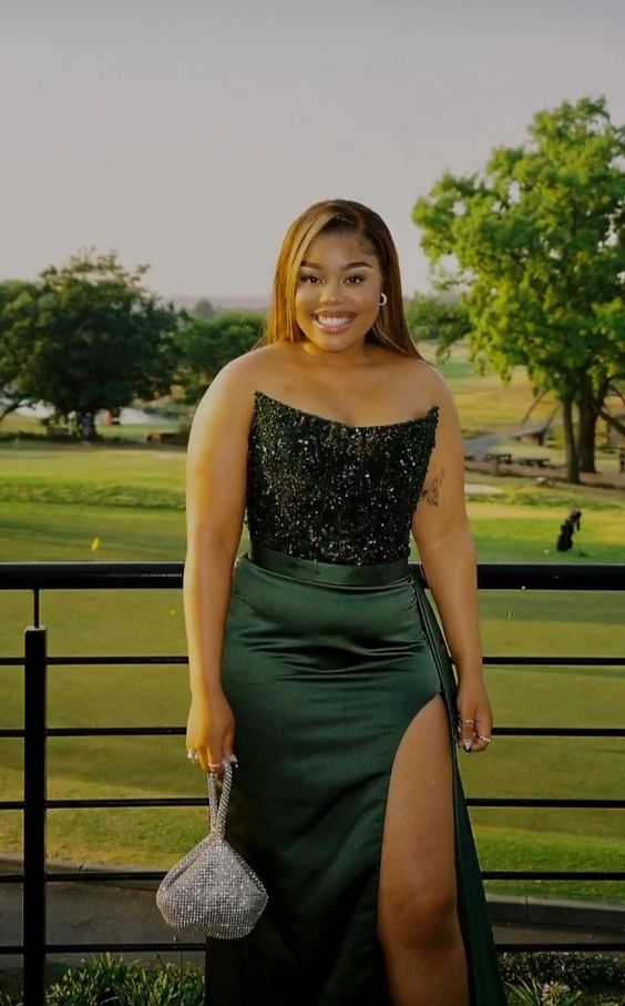 Charming Green Strapless Prom Dress,Green Formal Gown