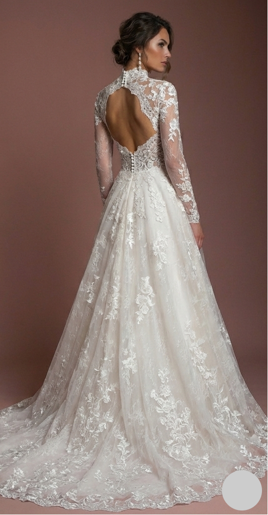 Long Sleeve Lace Wedding Dress Elegant A-Line Bridal Gown