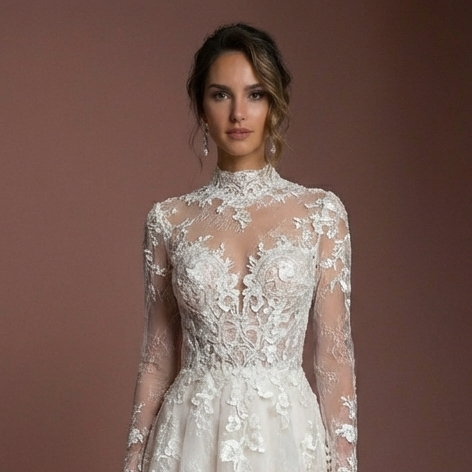 Long Sleeve Lace Wedding Dress Elegant A-Line Bridal Gown
