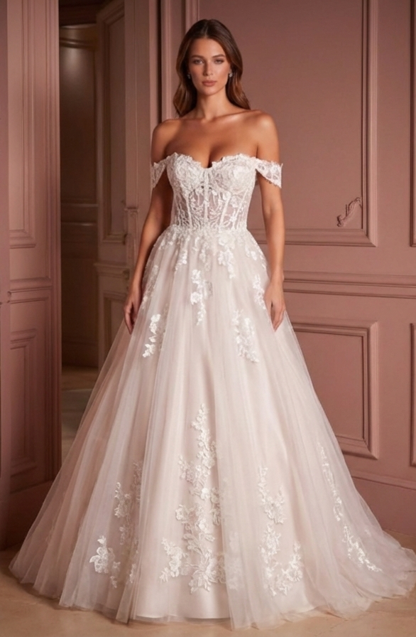 Off-Shoulder Wedding Dress Modern Princess Bridal Gown