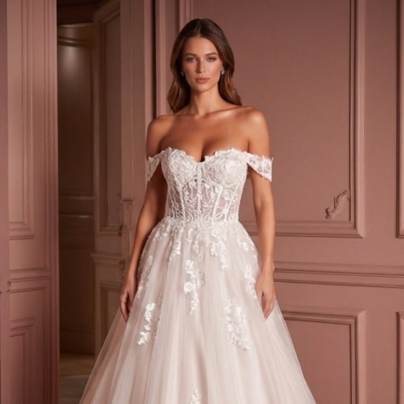 Off-Shoulder Wedding Dress Modern Princess Bridal Gown
