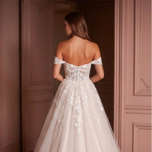 Off-Shoulder Wedding Dress Modern Princess Bridal Gown