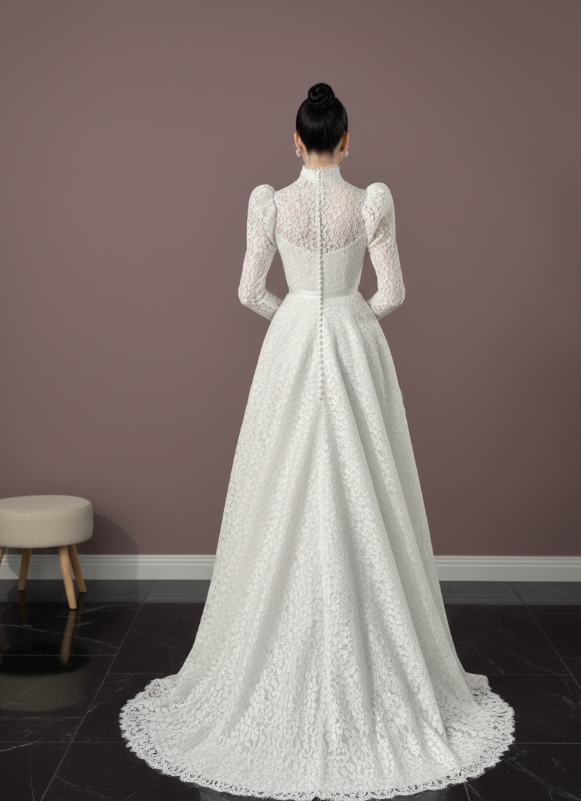 Designer Muslim Wedding Dress Silk Modest Hand Stitched Luxury