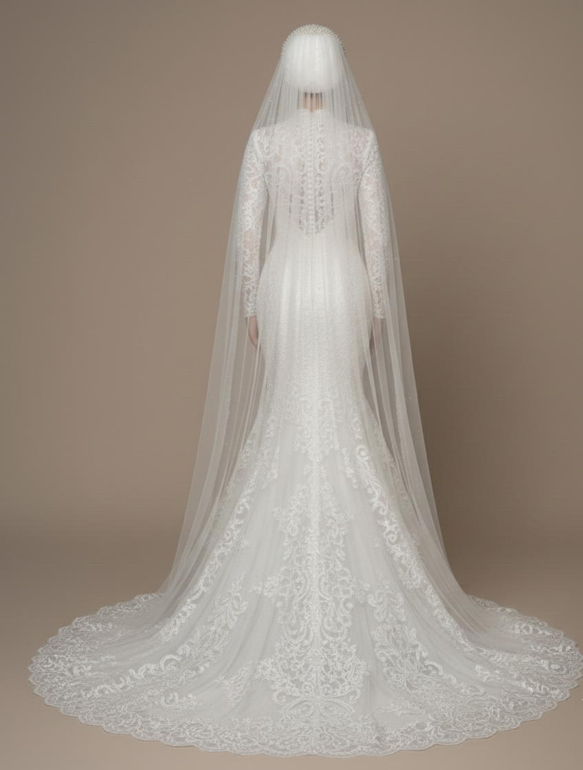 Muslim Lace Wedding Dress Closed Back Modest High Neck Bridal Wear