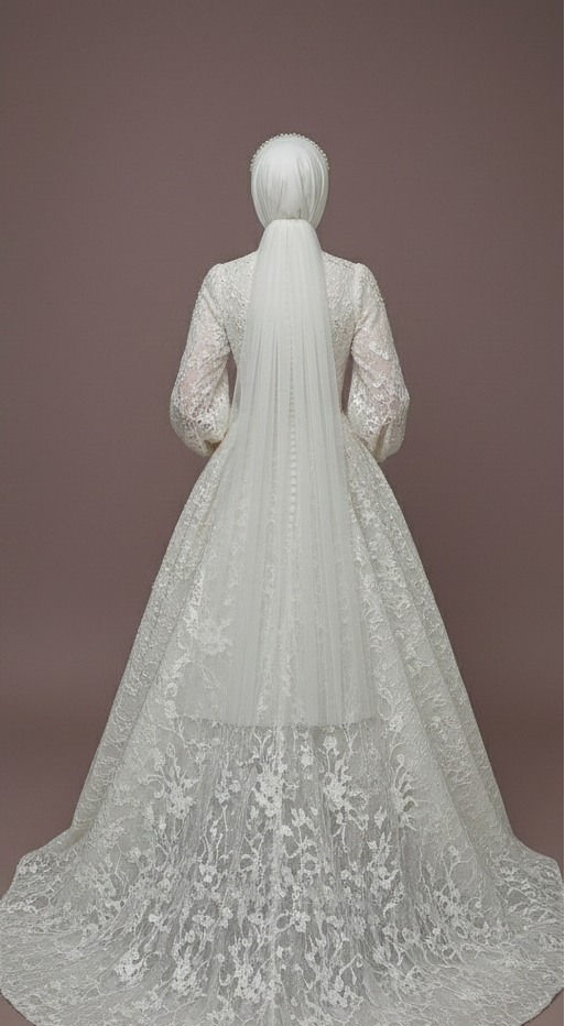 Modest Romantic Tulle Wedding Dress Muslim Style Princess Gown