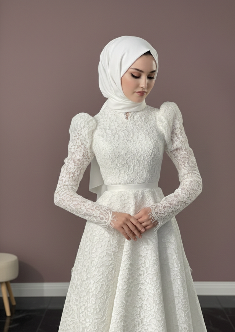 Designer Muslim Wedding Dress Silk Modest Hand Stitched Luxury