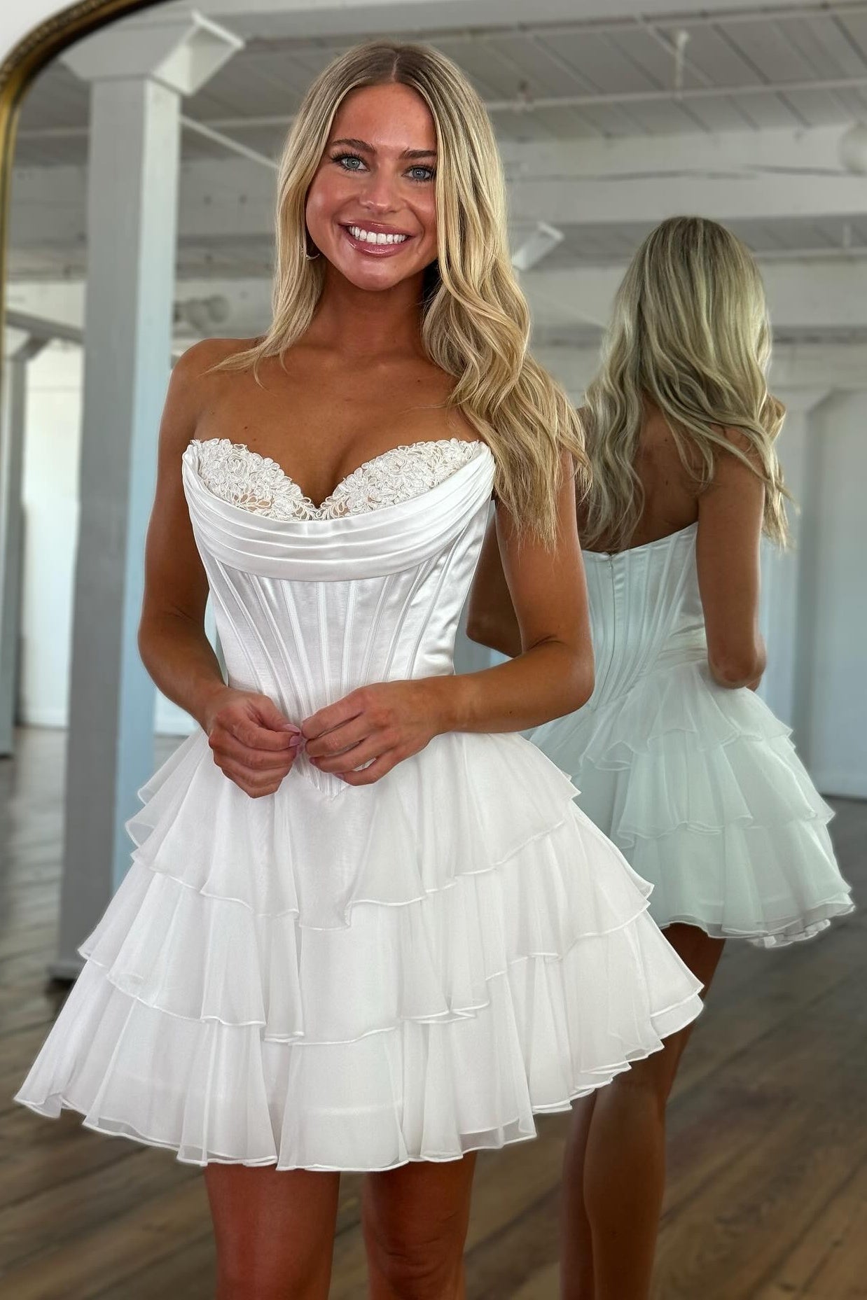 Gorgeous A Line Sweetheart Yellow Corset Homecoming Dress with Appliques Ruffles