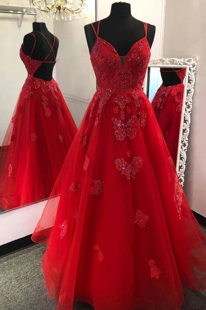 Sweetheart Neck Burgundy Tulle Open Back Floor Length A Line Senior Prom Dress