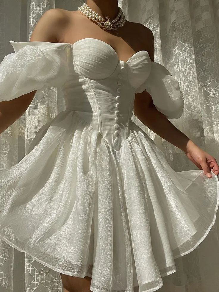 Classy Black Sweetheart Neck Organza Short Party Dress Off The Shoulder Birthday Outfits Homecoming Dress
