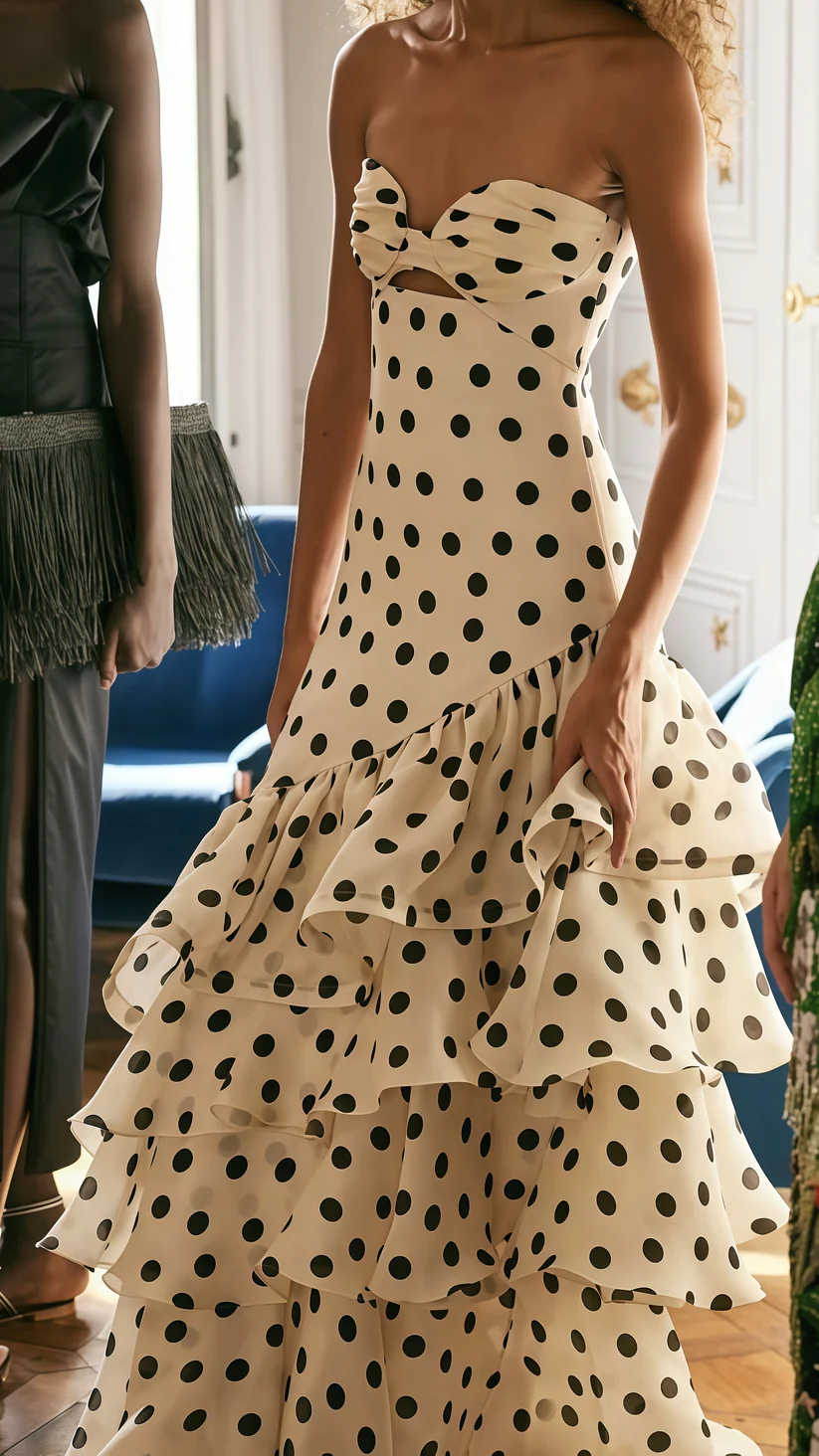 Cute Sweetheart Dots Mermaid Tiered Evening Dress,Formal Prom Party Gown