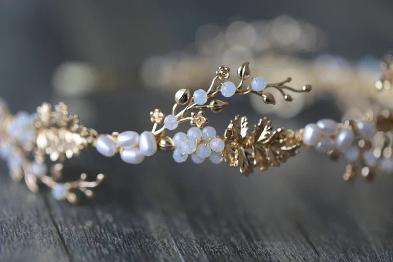 Wedding Hair Accessories Freshwater Pearls Headbands Headpieces Vintage Leaf Hairbands Brides Tiaras and Crowns Bridal Jewelry