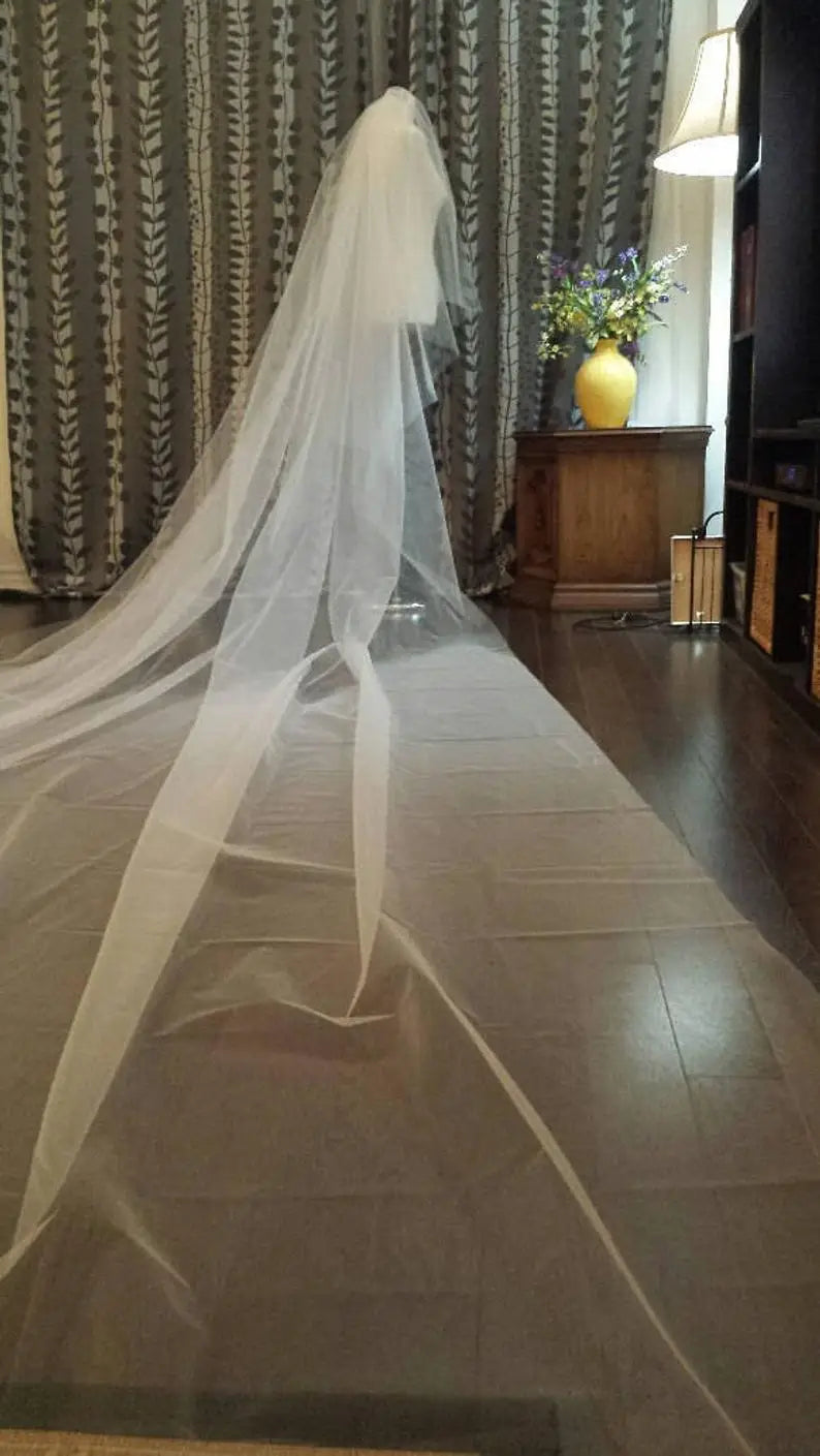 2-Tier Plain Veil 108"W__2.5m / 3m / 3.5m/ 4m / 5 meter Extra Long, in OFF WHITE,WHITE, IVORY, CHAMPAGNE Champagne 500cm