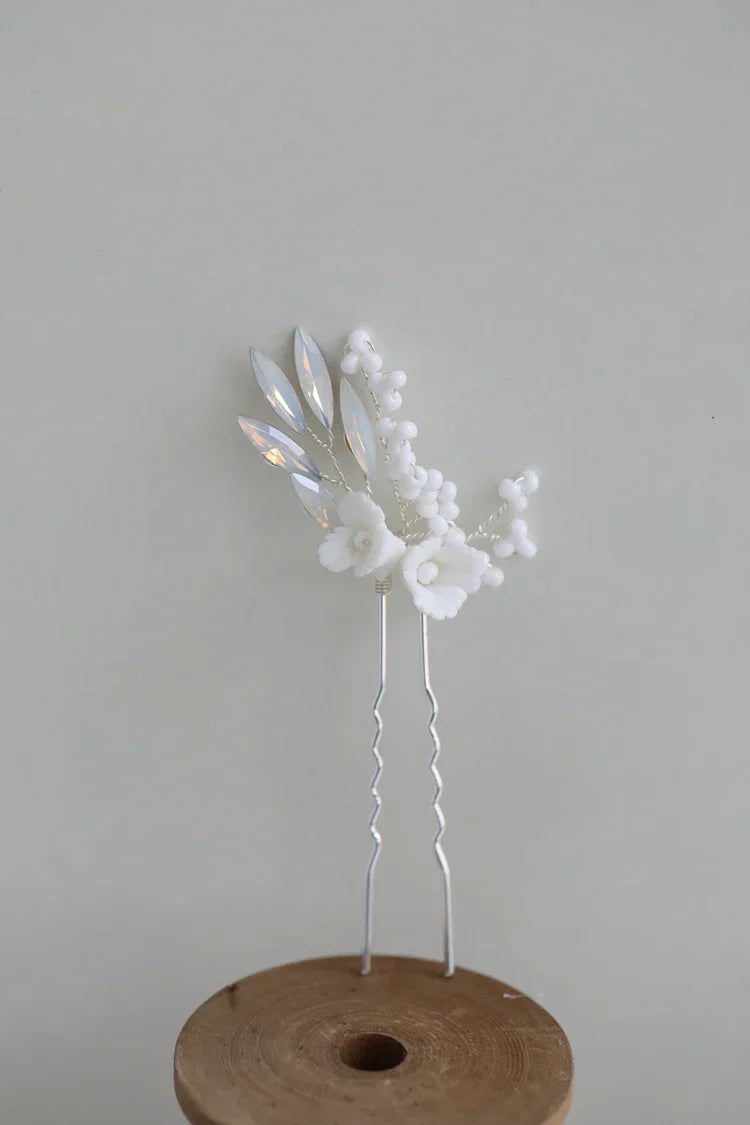 Porcelain Flower Hair Pins Clips Opal Head Pieces Gold Silver Color Hairpins For Brides Women Bridal Jewelry Wedding Accessories silver color