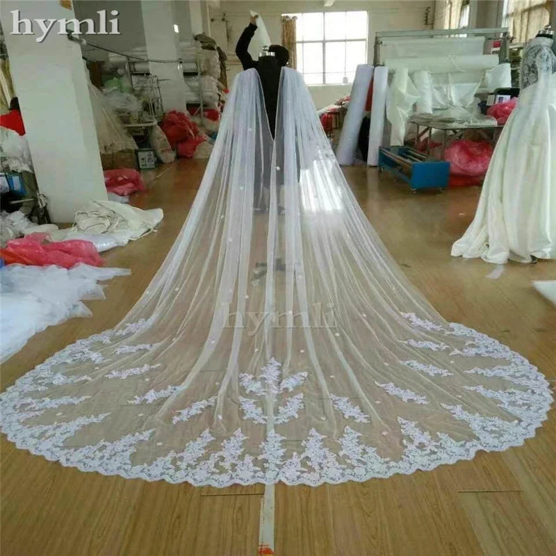 Bridal Cape Veil , Wedding Veil , Lace Applique Wedding Cloak Shoulder Veil 118" Long * 110" Wide in White ,Off-White ,Ivory Ivory