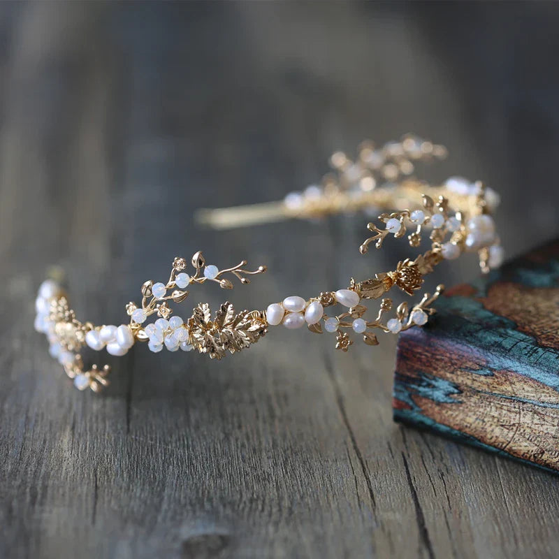 Pearls Beaded Headband Headpiece Vintage Tiara Crown For Brides Women Headwear Hairband Wedding Accessories Bridal Hair Jewelry b