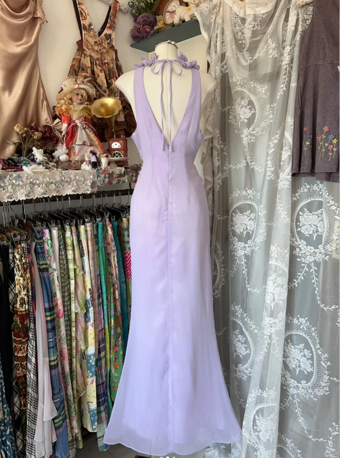 Pretty Sleeveless Lilac Chiffon Beaded Mermaid Long Wedding Guest Dress Evening Dress