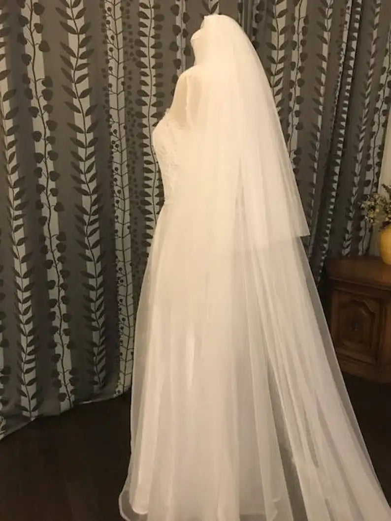 2-Tier Plain Veil 108"W__2.5m / 3m / 3.5m/ 4m / 5 meter Extra Long, in OFF WHITE,WHITE, IVORY, CHAMPAGNE