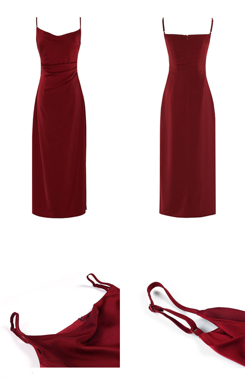 French Retro Sexy Swing Neck Sling Skirt Burgundy Prom Dress,Spaghetti Straps Classic Prom Dress