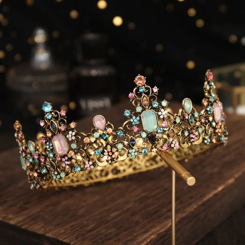 Vintage Crystal Round Baroque Tiaras and Crowns For Women Men King Queen Royal Party Bridal Wedding Head Jewelry Accessories