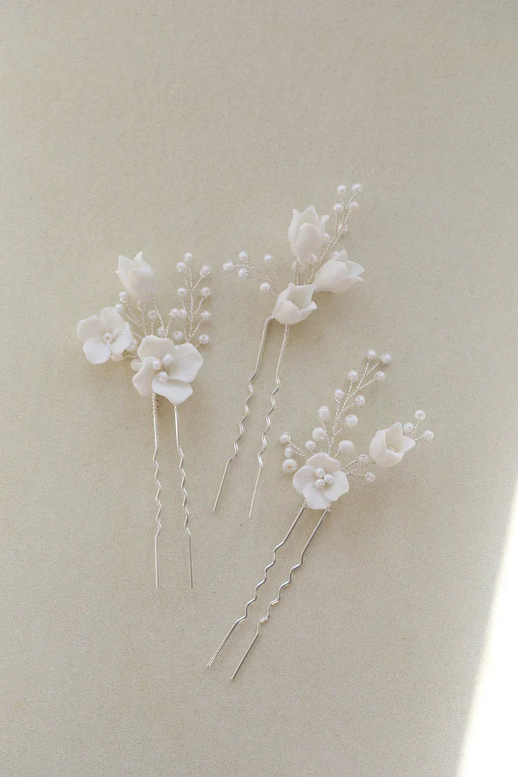 Bridal Jewelry Porcelain Flower Hairpins Silver Color Hair Pin Clip For Brides Bridesmaids Women Head Pieces Wedding Accessories