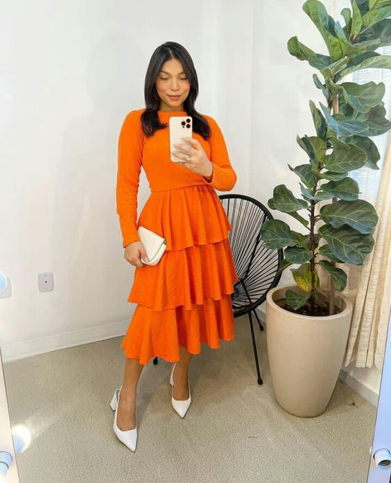 Simple Orange A-line Long Sleeves Party Dress,Orange Party Gown