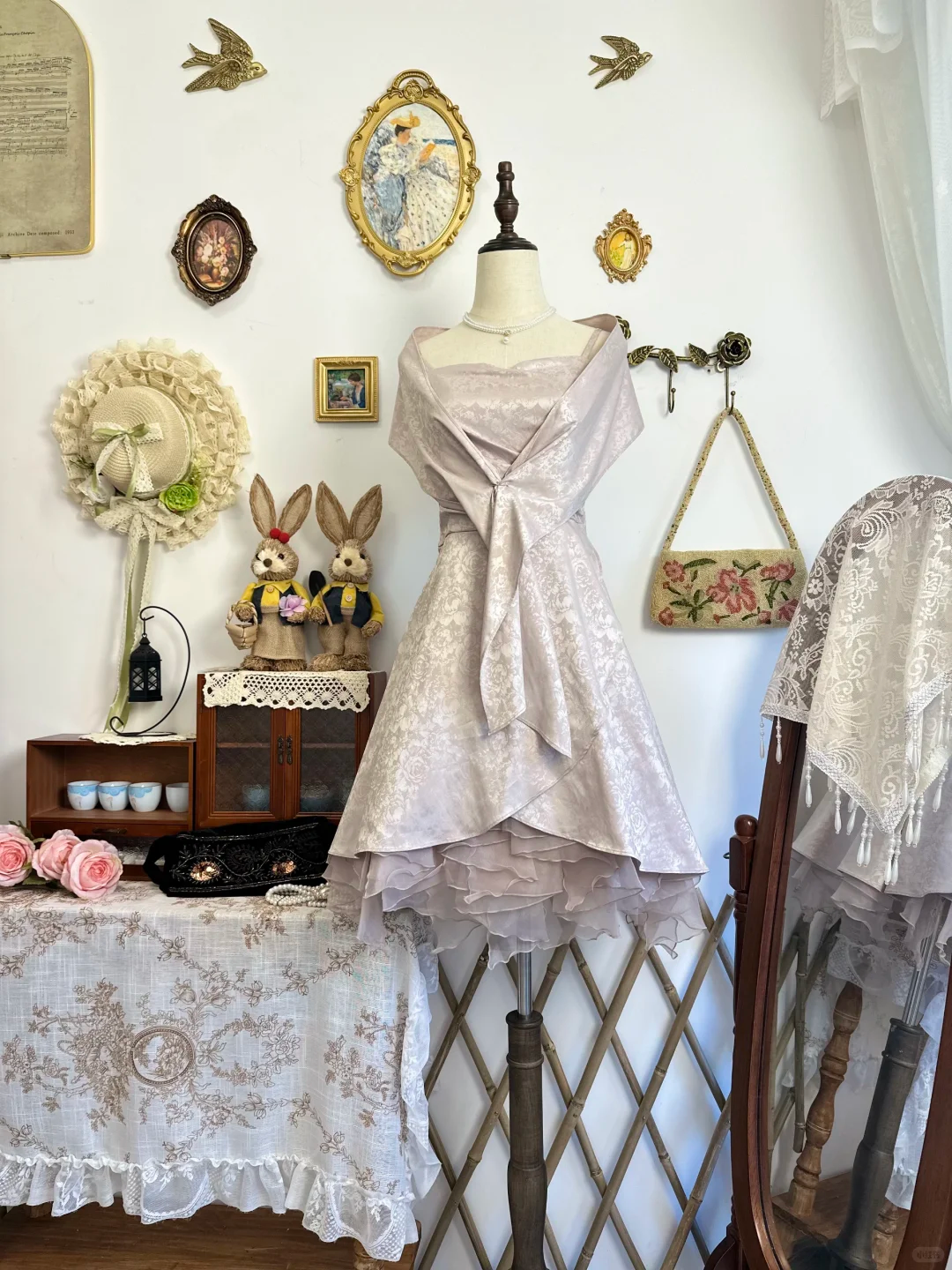 Vintage Satin Print Floral A Line Short Party Dress Homecoming Dress