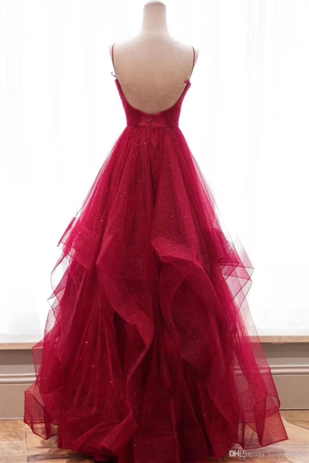 Elegant Blue spaghetti straps tulle long prom dress V-Neck Blue Tulle Prom Dress Long Evening A Line Corset Dress