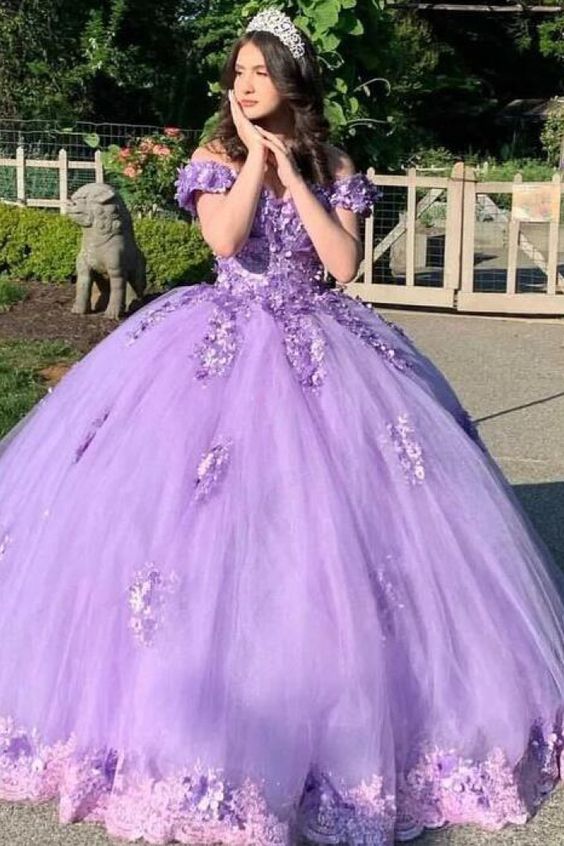 Off Shoulder A-line Floor Length Ball Gown Sweet 16 Dress