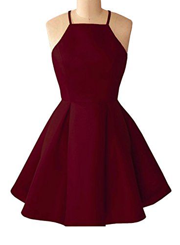 Simple Halter Sleeveless Pleated A-line Short Burgundy Homecoming Dress