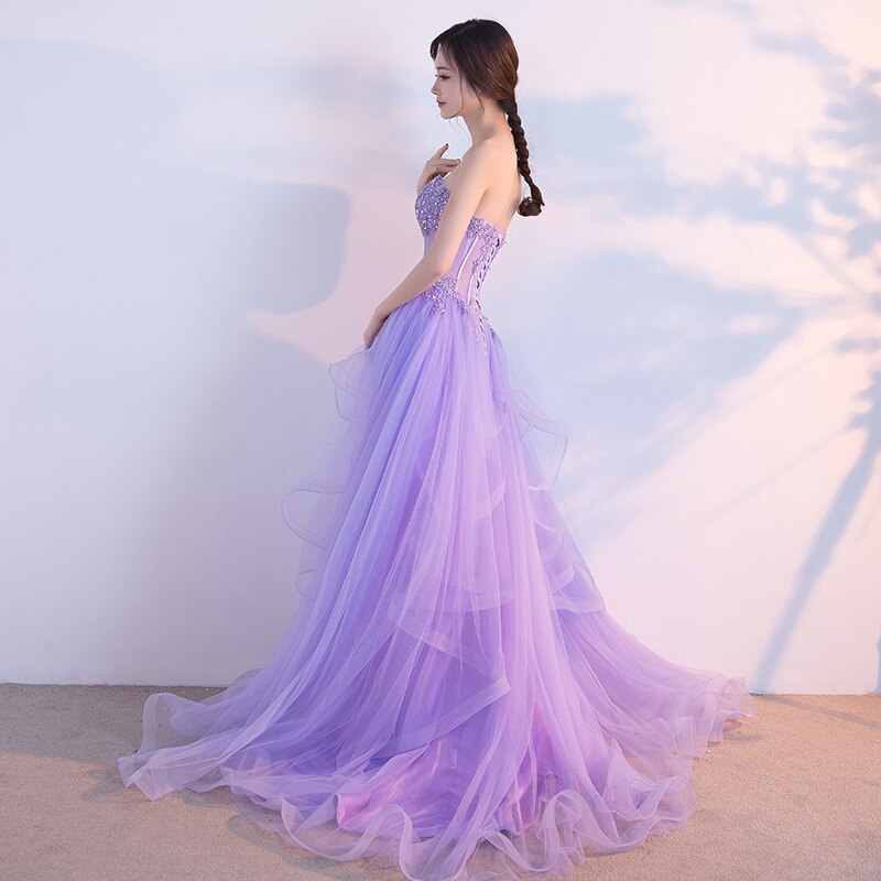 Lilac Sweetheart Tulle Prom Dress Beaded Sequined Princess Prom Dress