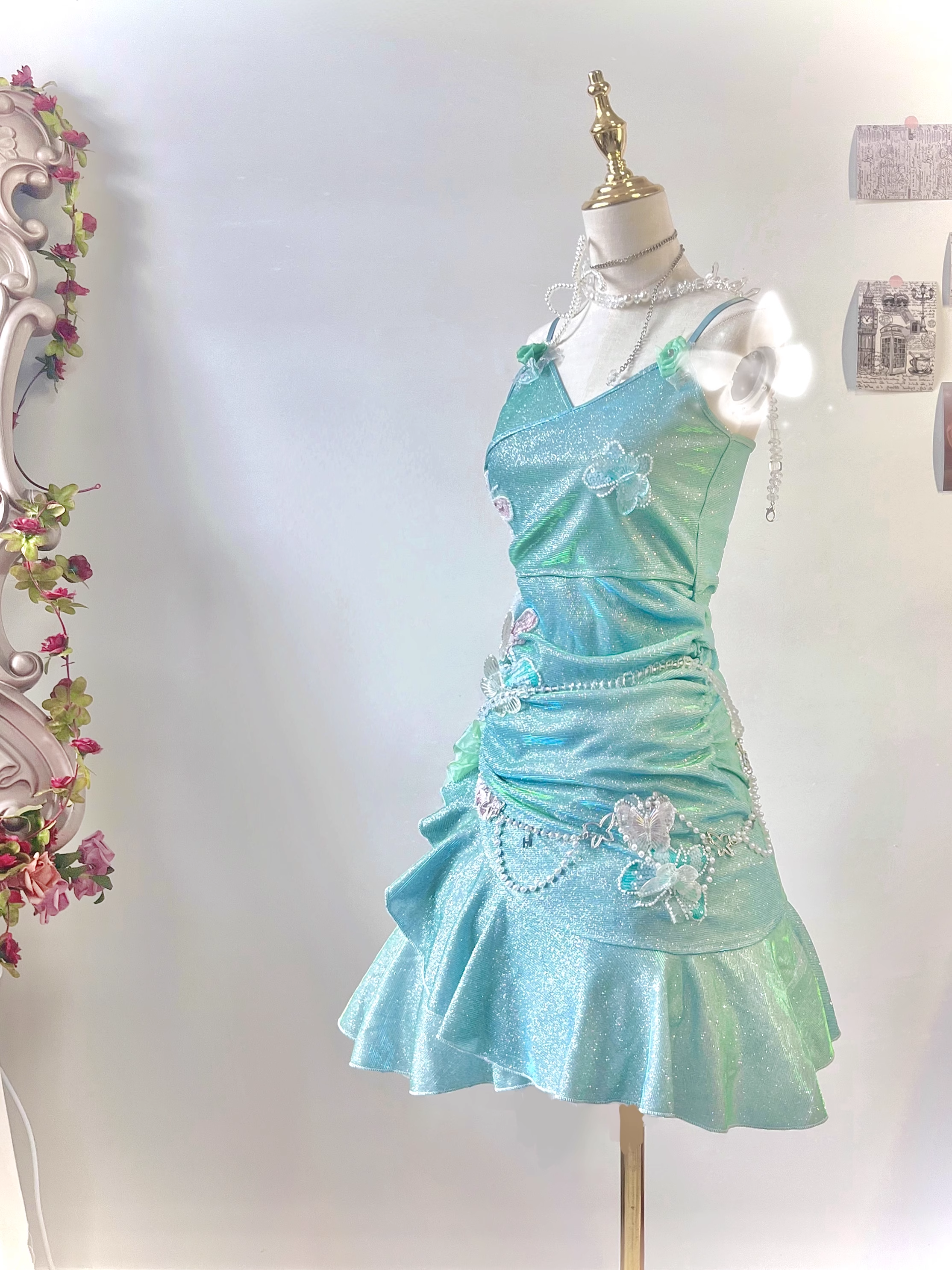 Classy Mini Green Spaghetti Straps Short Ruffle Birthday Dress 8th Grade Homecoming Dress