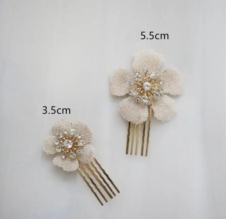Gold Color Flower Hair Clip Comb Crystal Rhinestones Head Piece Hairpin For Brides Women Bridal Jewelry Wedding Accessories