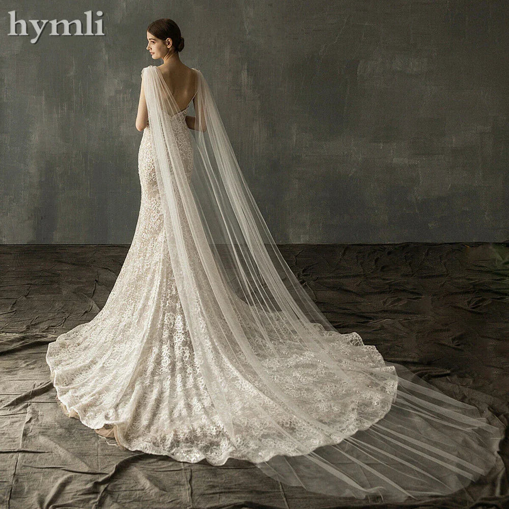 Soft Bridal Cape Veil with Diamond Appliques on Shoulder Wedding Cloak Elegant Bridal Accessory