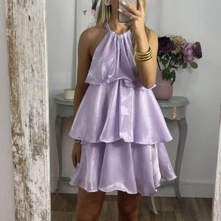 Sexy Halter Blue Organza Layered Homecoming Dress A Line Cocktail Dress