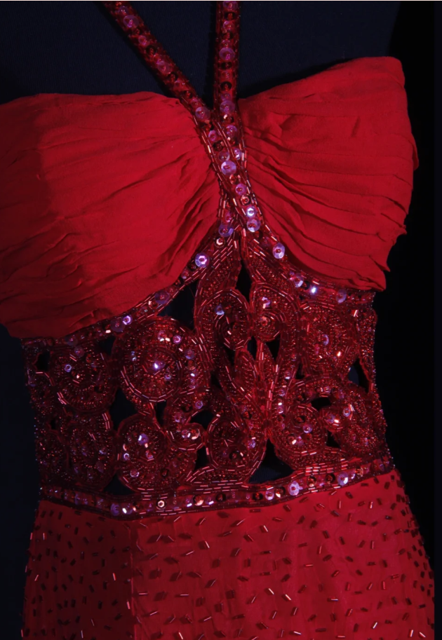 Pretty Red Halter Chiffon Beaded Sheath Long Prom Dress Birthday Evening Dress