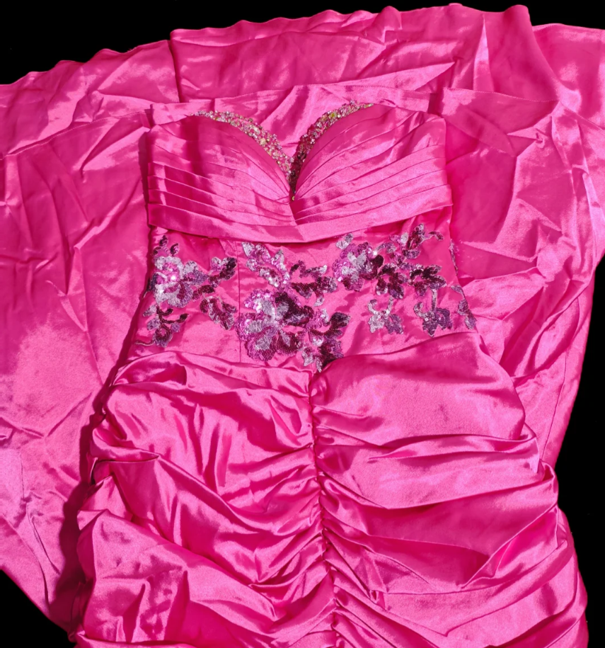 Sexy Hot Pink Satin Beaded Mermaid Long Party Dress Formal Wedding Guest Dress