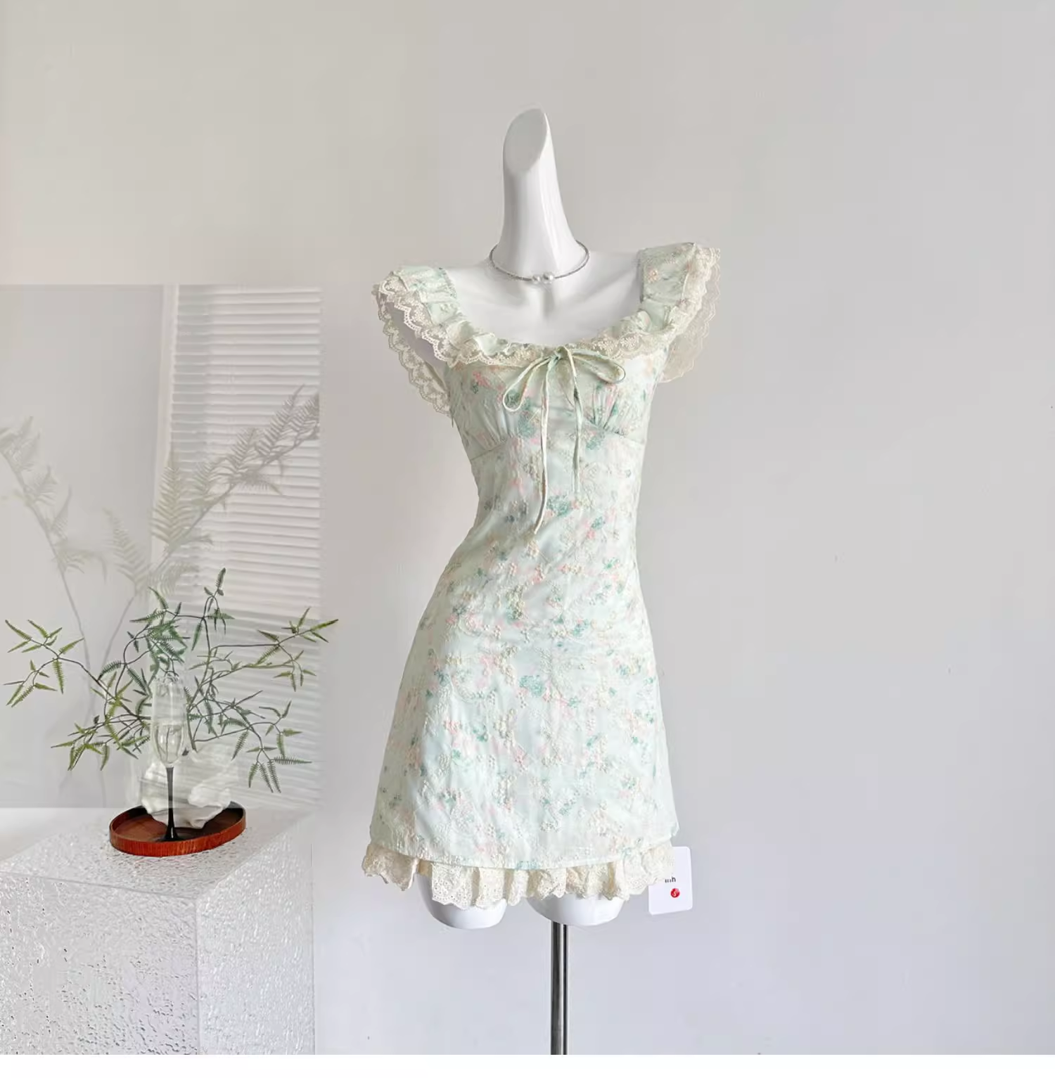Sweet Floral Mint Green A-Line Short Dress Birthday Dress
