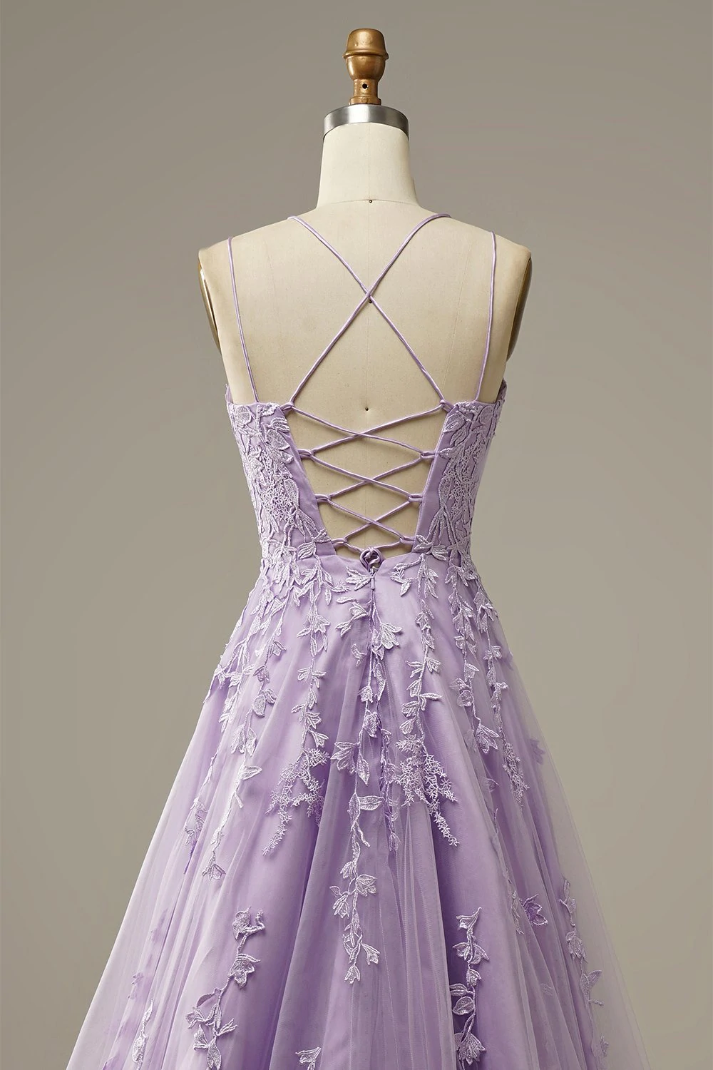 Purple tulle lace long prom dress formal dress