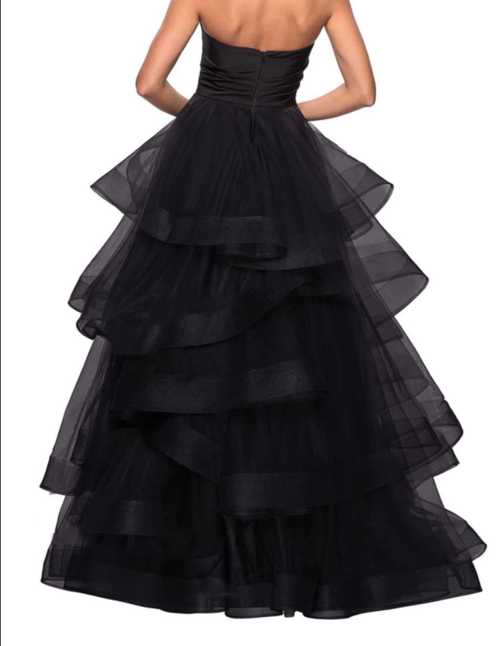 Black Rufflue Prom Dress Long Prom Dress Sweetheart Eveninng Dress