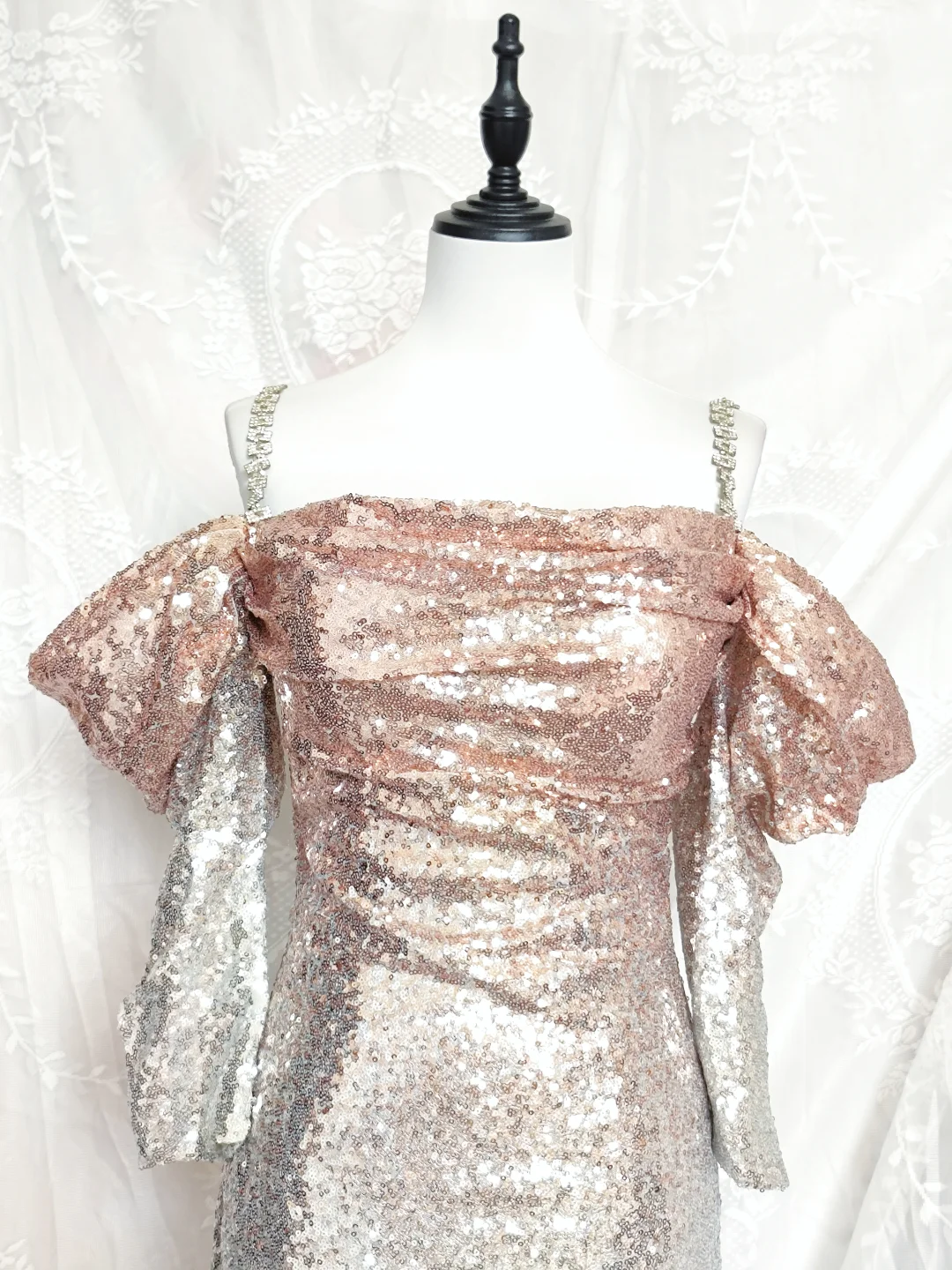 Vintage Champagne Ombre Sequin Cocktail Dress Off The Shoulder 6th Grade Homecoming Dresscc