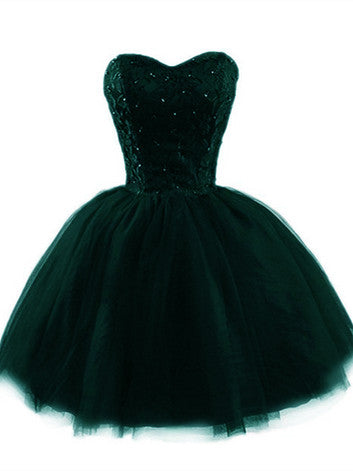 Dark Green Tulle Short Homecoming Dress, Junior Party Dresses