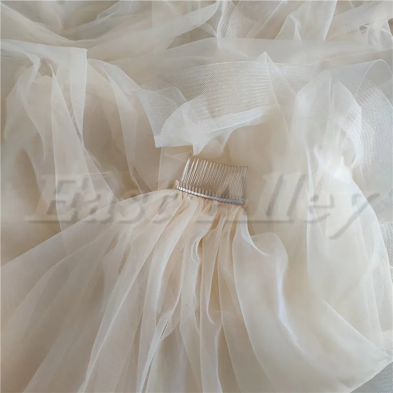 New Bridal Veil, Wedding Veil with comb, Cathedral Ivory Veil Blusher Two Tier Veil with 2 inch Horsehair Trim, 108 inches