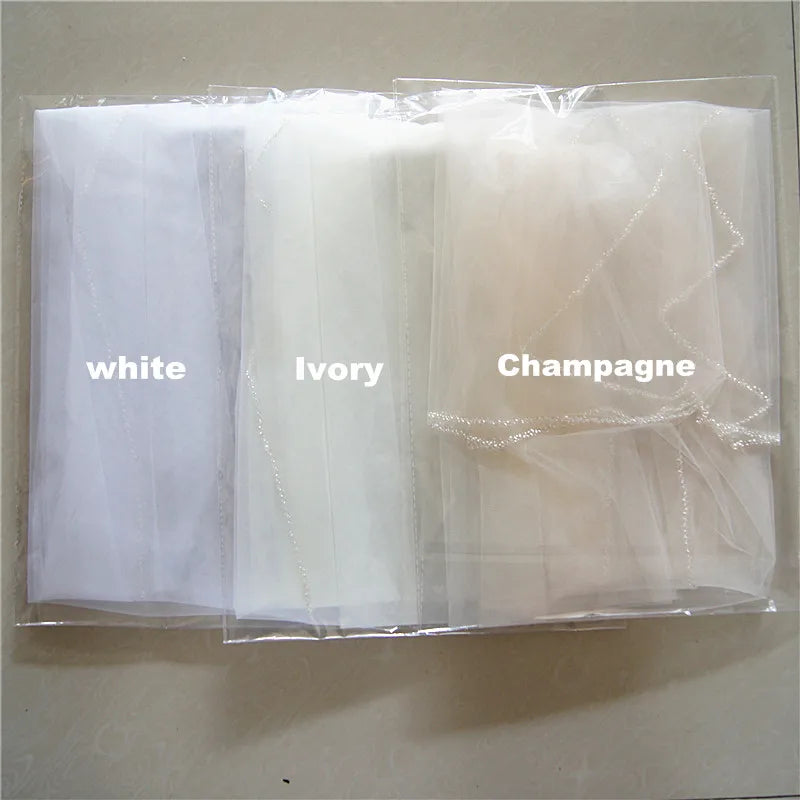 Handmade 1-Layer Beaded Veil in White , Off-White , Champagne with Metal Comb Bridal Headwear