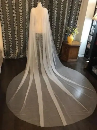 Plain Wedding Cape Veil Bridal Shoulder Veil White/Ivory Tulle Long Cape Cloak Shawl White/ Ivory 500cm