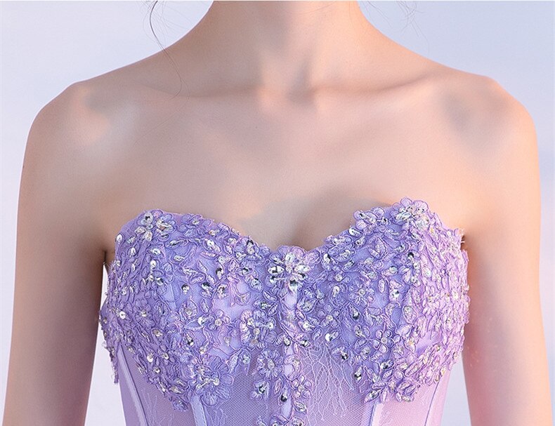 Lilac Sweetheart Tulle Prom Dress Beaded Sequined Princess Prom Dress