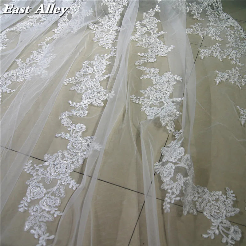 3M Long Lace Applique Wedding Veil 2.8M Wide Cathedral Bridal Veil Wedding Accessories Metal Comb